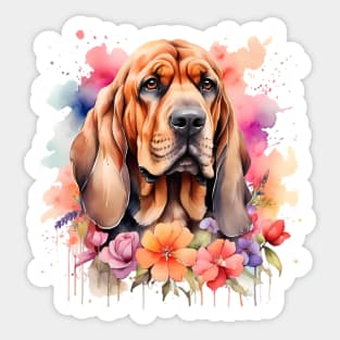 A bloodhound decorated with beautiful watercolor flowers Sticker